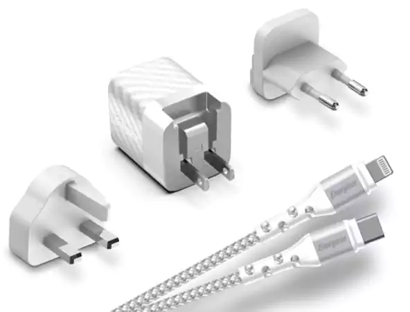 شاحن موبايل منزلي حائط سريع نوع يوإس بي سي و بي دي من إنرجايزر مع كابل مضيء، 20 وات، 1 متر، أبيض