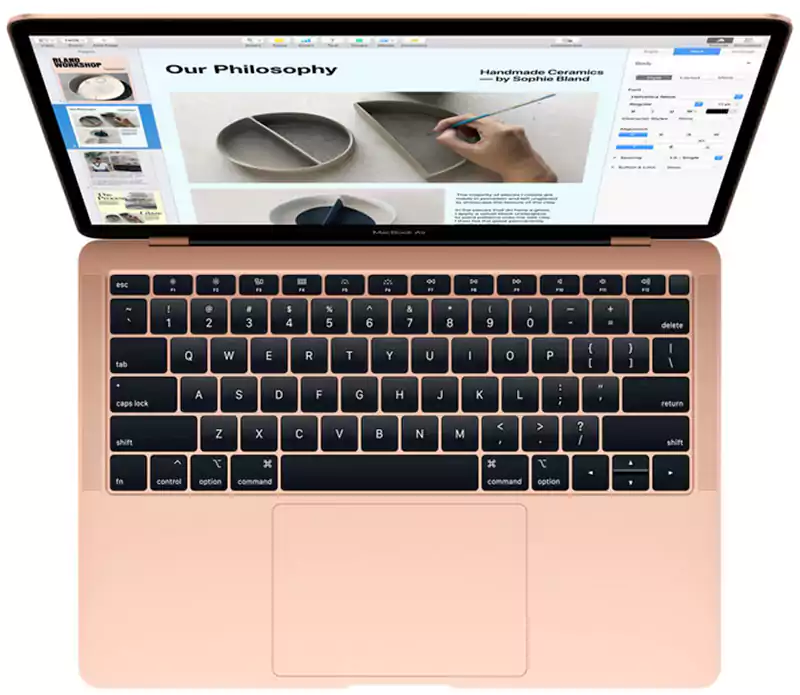 Apple MacBook Air laptop, Apple M1 chip processor, 8 GB RAM, 256 GB SSD hard disk, 13.6 inch 6K LED screen, macOs operating system, gold