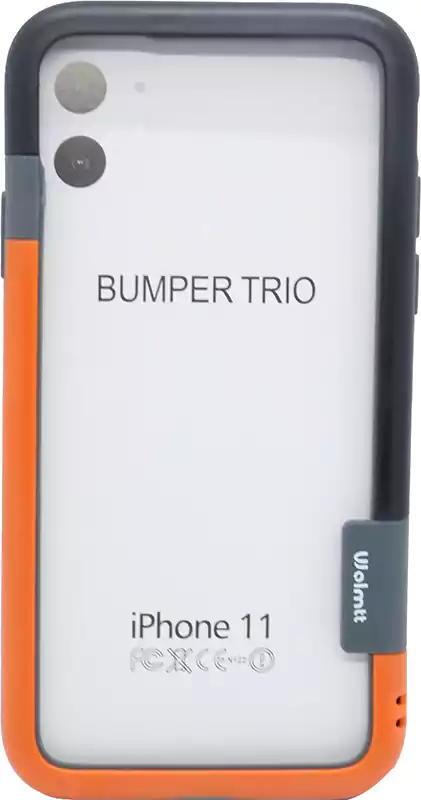 جراب موبايل أيفون 11 ، شفاف بفريم برتقالي وأسود
