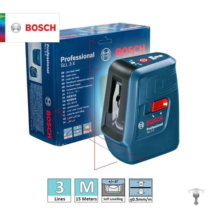 Bosch Linear Laser Level, 3 Lines, 0.5mm, 15m, CJ0 GLL 3X