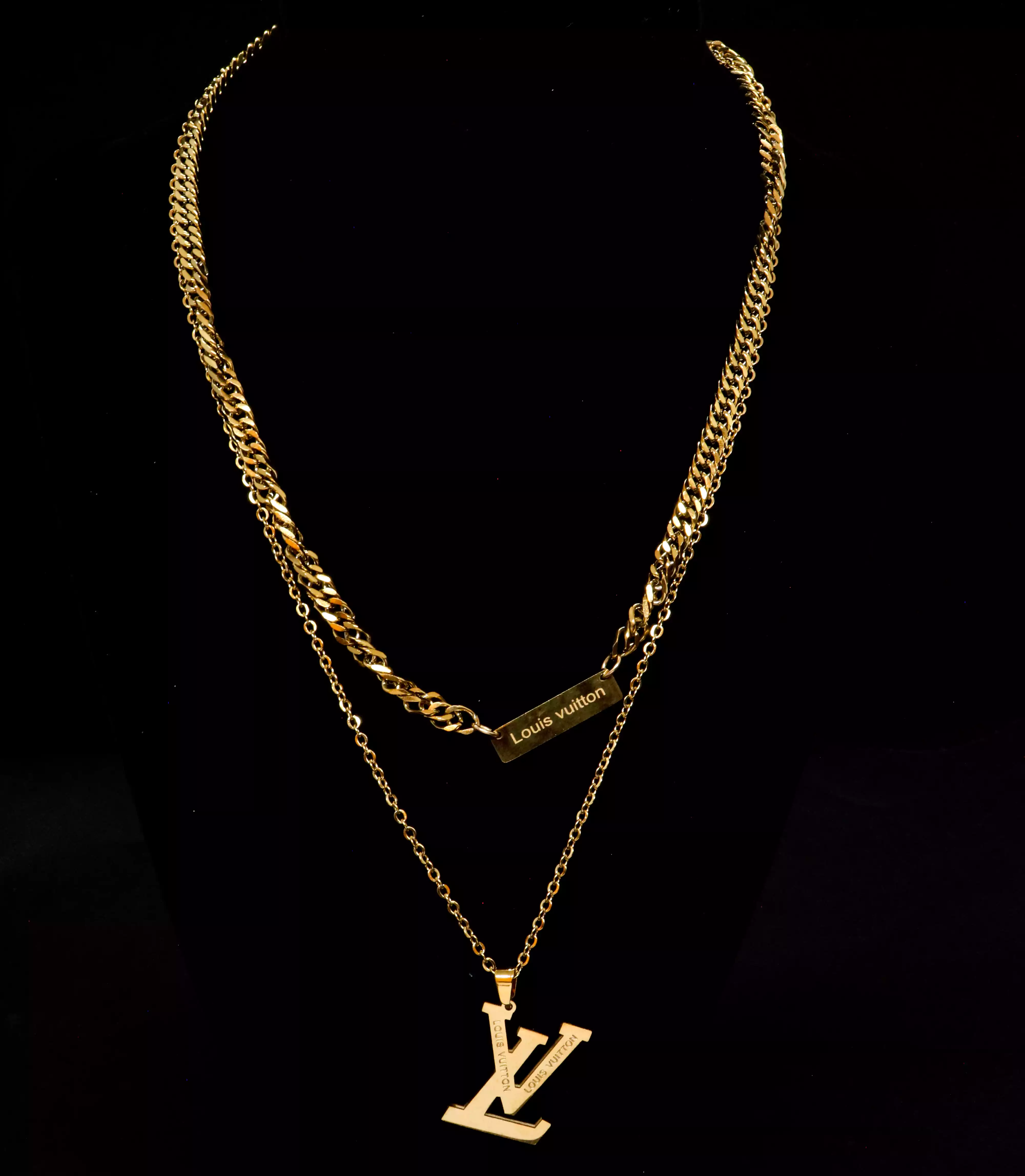 طقم مجوهرات ذهبي بتصميم لويس فيتون، مكون من أنسيال وسلسة للنساء والبنات، LV2