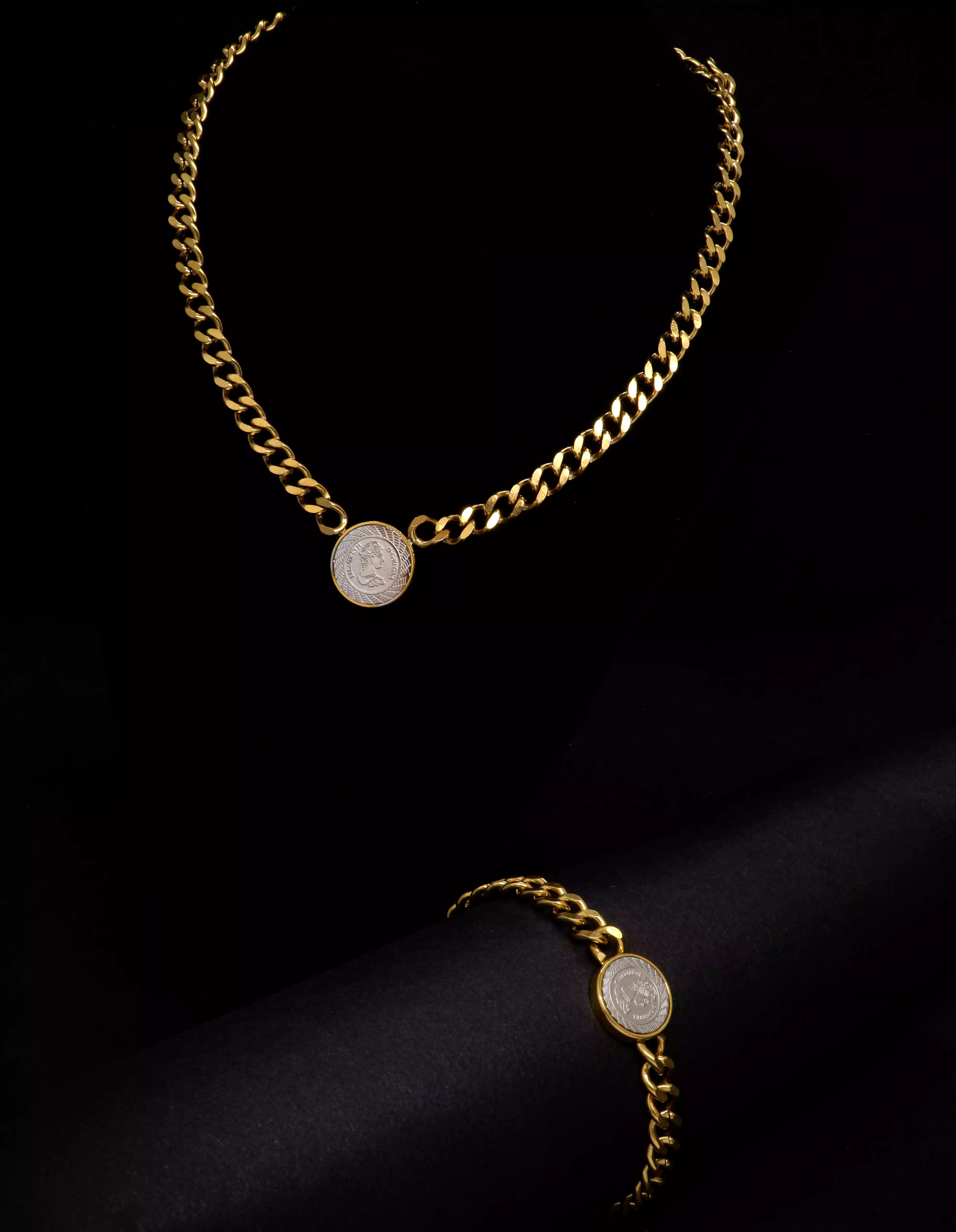 طقم مجوهرات ذهبي ، مكون من سلسلة وأنسيال للنساء والبنات، BV2