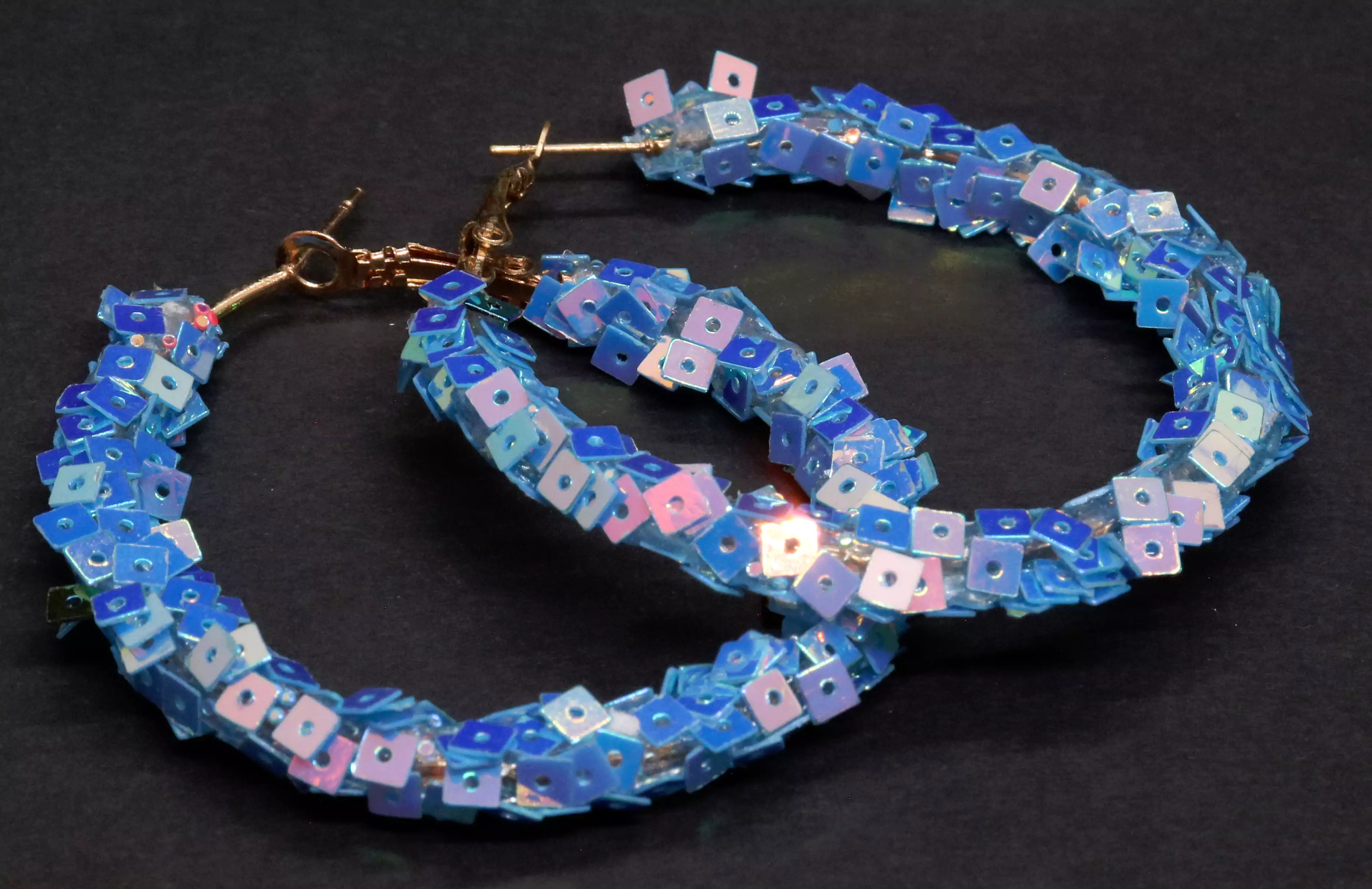 حلق مجوهرات على شكل  دائرة للنساء والبنات، أقراط متدلية ، أزرق