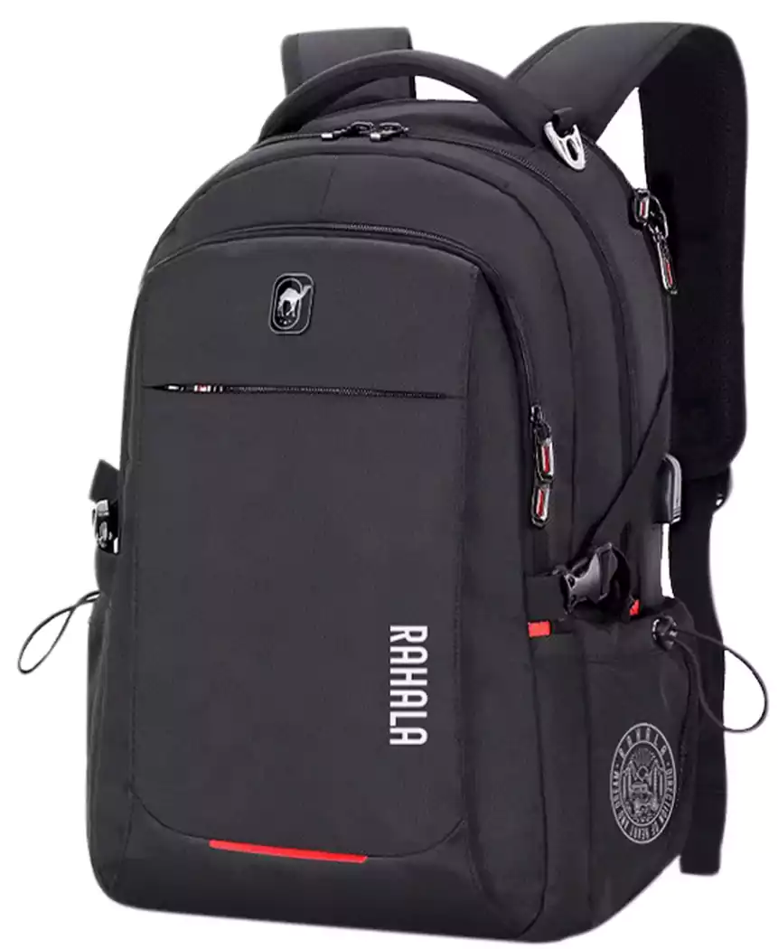 RAHALA B00740 حقيبة ظهر للكمبيوتر المحمول مقاس 15.6 بوصة مقاومة للماء مع منفذ USB خارجي ، أسود