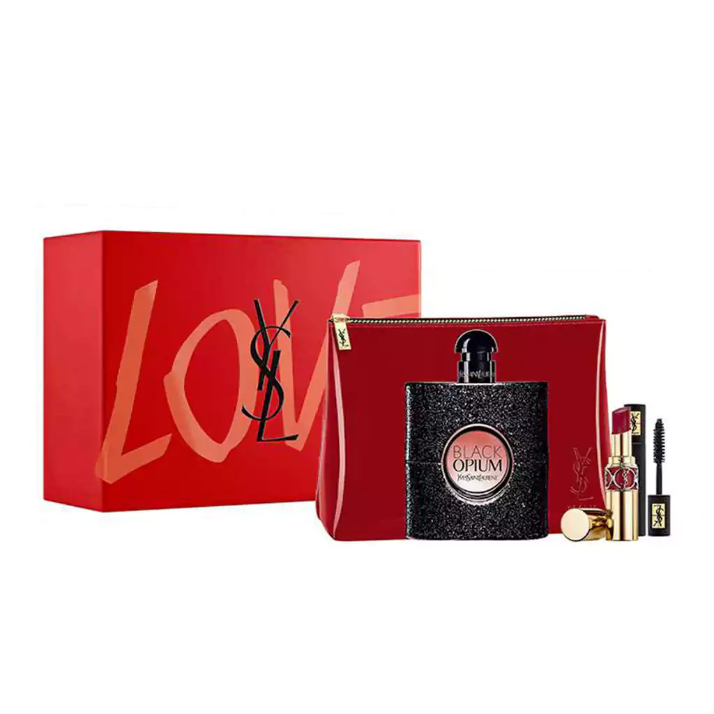Black Opium By Yves Saint Laurent For Women EDP 90ML + Mini Lipstick + Mini Mascara + Pouch SET