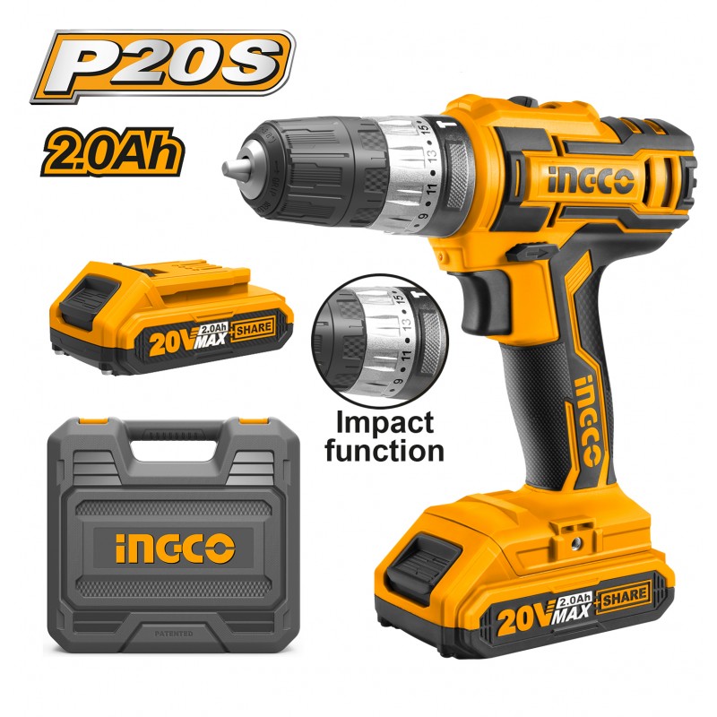 INGCO CIDLI200215 Drill with 2 batteries, 20 volts, INGCO CIDLI200215
