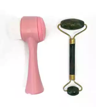 أداة مساج وتدليك الوجه ، 2 أداة أيس رولر وفرشاة لمقاومة التجاعيد وعلامات التقدم في العمر، ألوان مختلفة BX-336