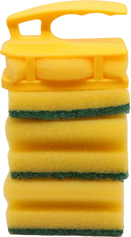 Cleaning Sponge Holder With 3 Cleaning Sponges - Yellow