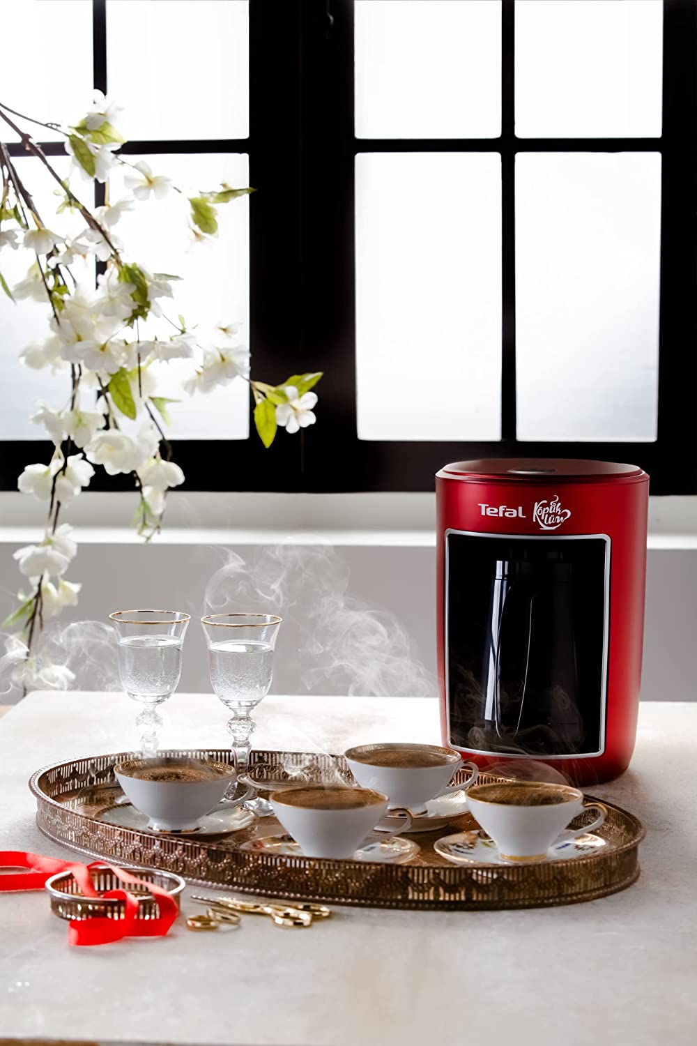 ماكينة تحضير القهوة التركي تيفال، 735 وات، شاشة تعمل باللمس، ديجيتال، أحمر، CM820534