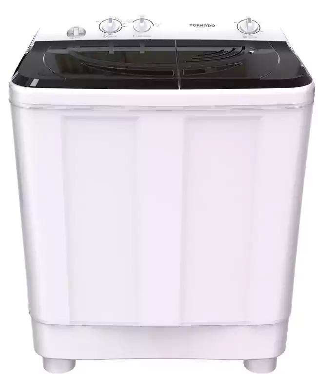 غسالة ملابس نصف أوتوماتيك تورنيدو، 10 كجم، 1200 لفة،حوضين، أبيض × أسود، TWH-Z10DNE-W(BK)