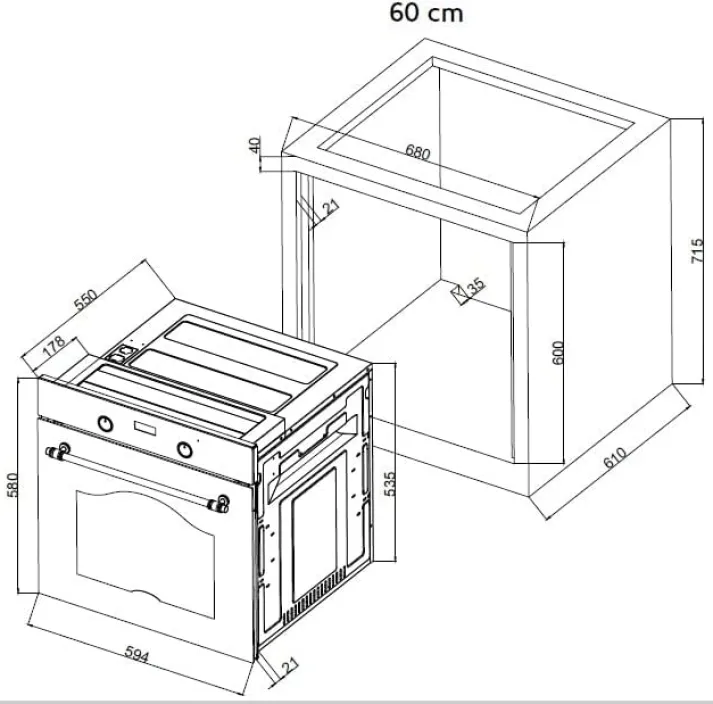 Simfer Built-in Oven, 60 cm, Digital, Full Safety, Stainless