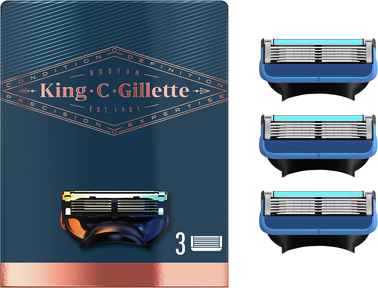 شفرات حلاقة كينج سى من جيليت، 3 شفرة، أزرق