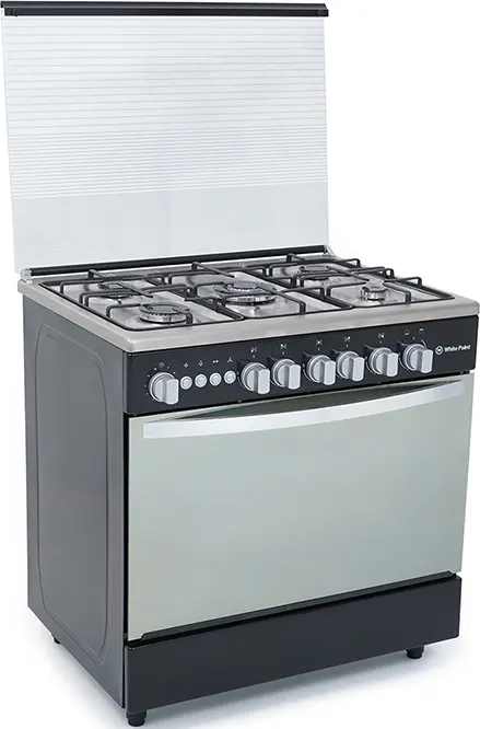 بوتجاز وايت بوينت، 80 × 60 سم، 5 شعلة، أمان كامل، استانلس × أسود، WPGC8060BXTFSAN