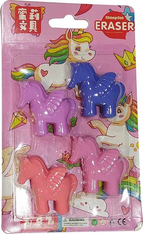 Flamingo-Unicorn Shapes Eraser Set, 4 Pieces, Multicolor