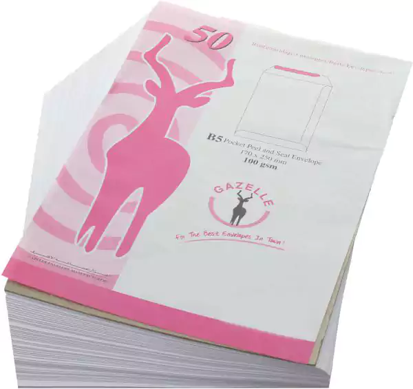 أظرف ورقية B5 غزال، 50 قطعة، أبيض