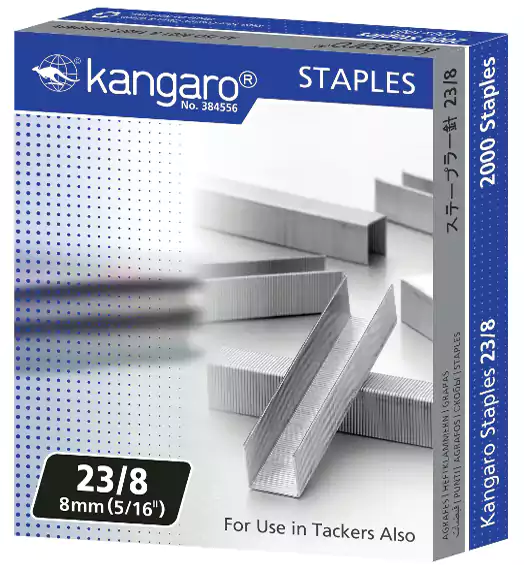 Kangaro Office Staples Box for Paper Stapler Size 23-8, 2000 Pieces, Silver