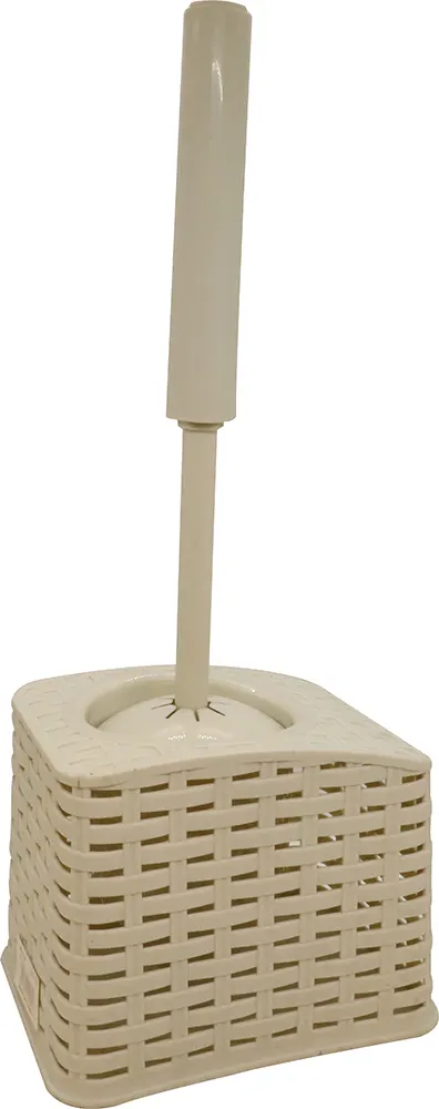 فرشاة تنظيف تواليت بلاستيك مع حامل من راتان - بيج