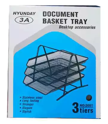 Hyunday desk tray, 3-tier, stainless steel, black
