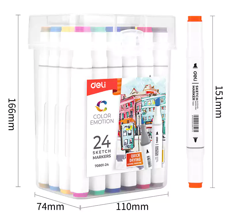 Deli Double Point Marker Pen, Chisel tip & Ordinary tip, Permanent, Multi color, 70807