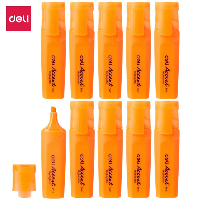 Deli Phosphorescent Highlighter pen, Orange, Chisel tip