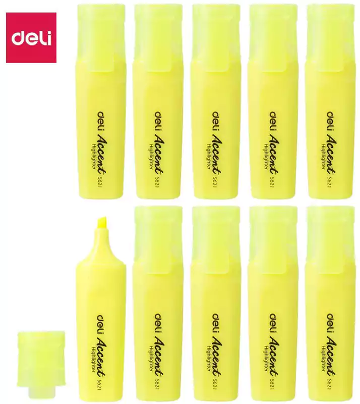 Deli Phosphorescent Highlighter pen, Yellow, Chisel tip