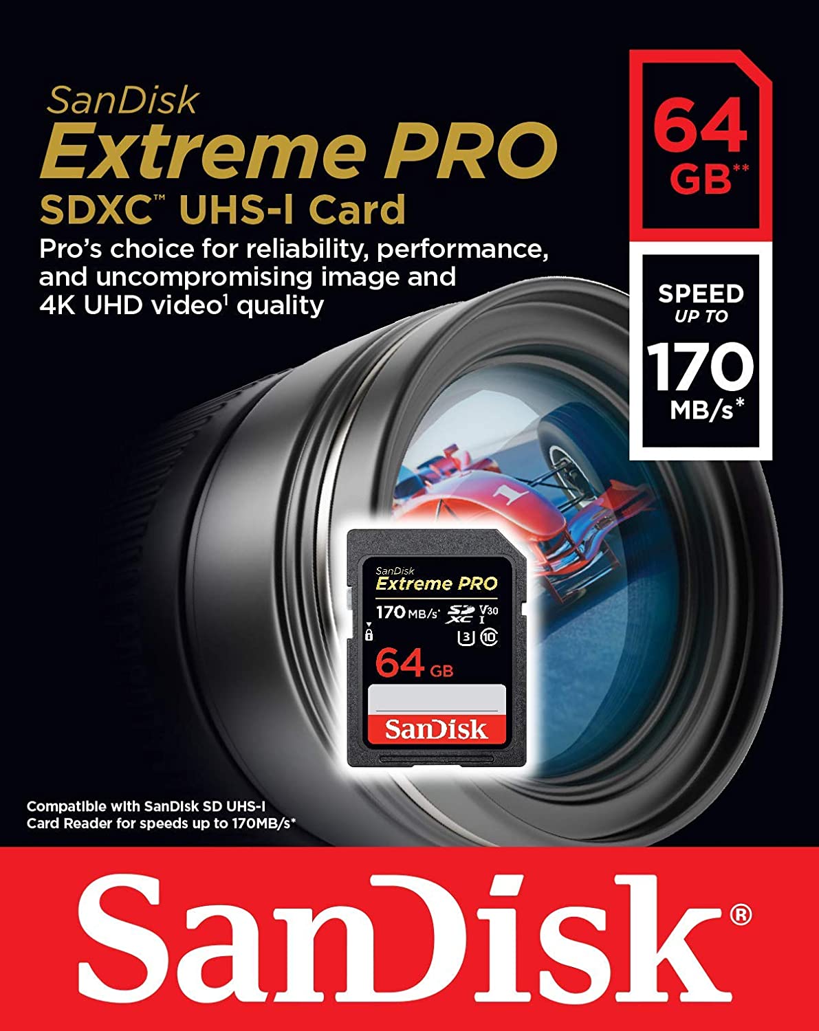 SanDisk Extreme Pro Memory Card, 64GB, SDHC-SDXC, 200MB, SDSDXXU-064G-GN4IN