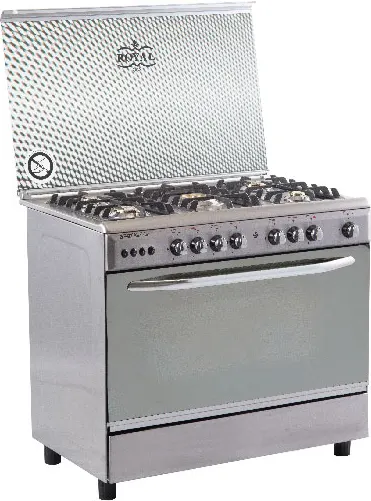 بوتاجاز رويال لايت كاست، 90×60 سم، 5 شعلة، مروحة، سلفر، استانلس ستيل