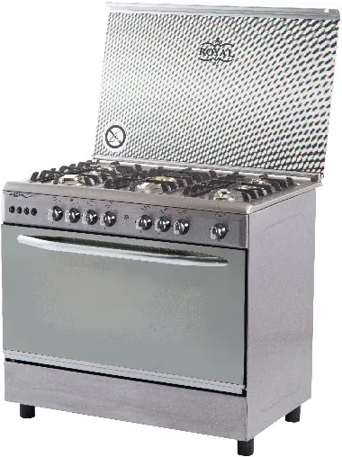 بوتاجاز رويال لايت كاست، 90×60 سم، 5 شعلة، مروحة، سلفر، استانلس ستيل