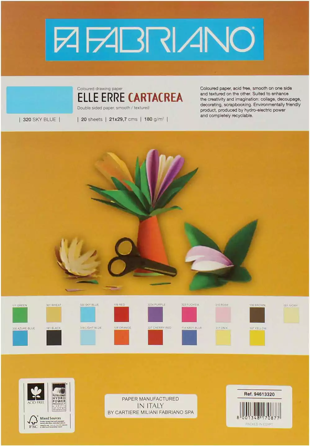 اسكتش رسم فبريانو ايلي اير، مقاس  21*29.7 سم ، 20 ورقة، ورق  أزرق سماوي، ألوان متداخلة