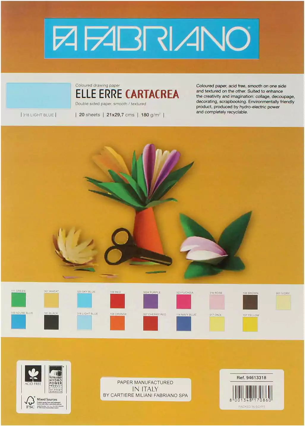 Fabriano Elle Erre Drawing Paper, 21x29.7 cm, 180 gm, 20 Sheets, Light Blue