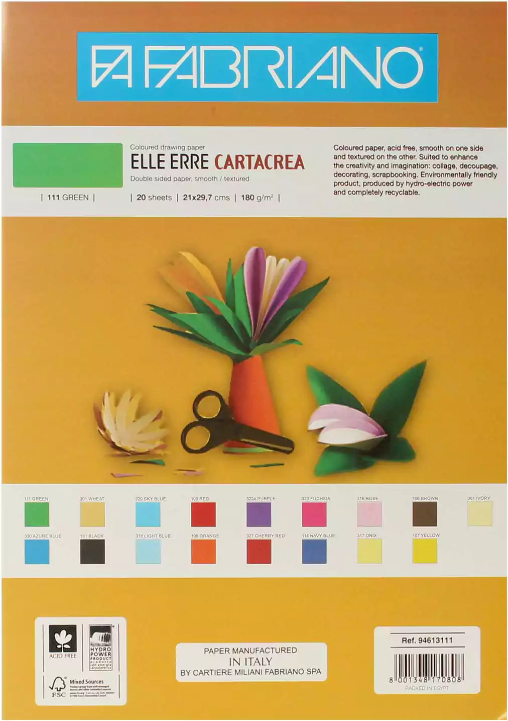 Fabriano Elle Erre Sketchbook, size 21 * 29.7 cm, 20 sheets, Green