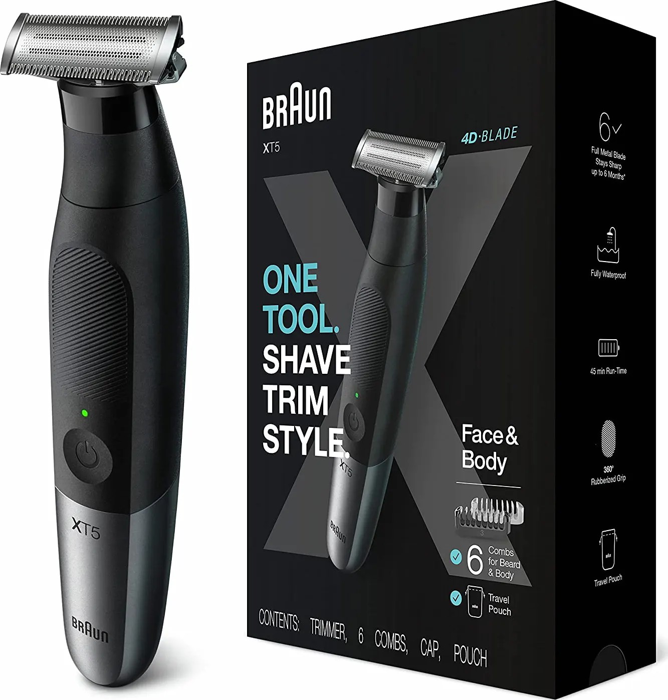 Braun Electric Hair Clipper for men, Wet & Dry use, Rechargeable, Black × Silver, XT5200