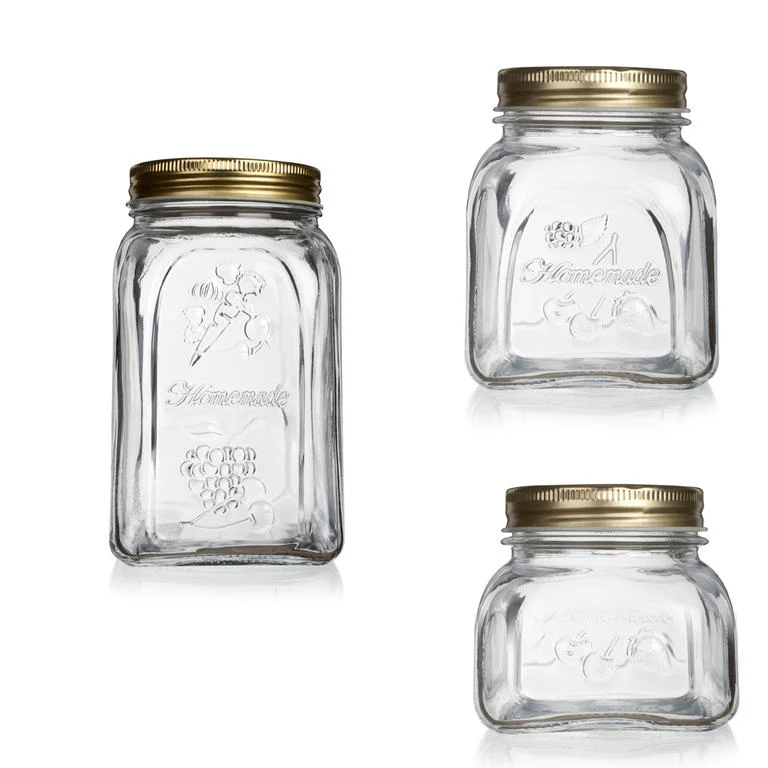 طقم برطمان زجاج شفاف بغطاء معدن S-800