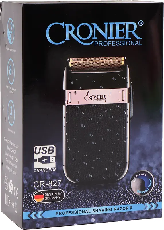 Cronier Electric Hair Clipper for men, for dry & wet use, Rechargeable, Black,CR-827