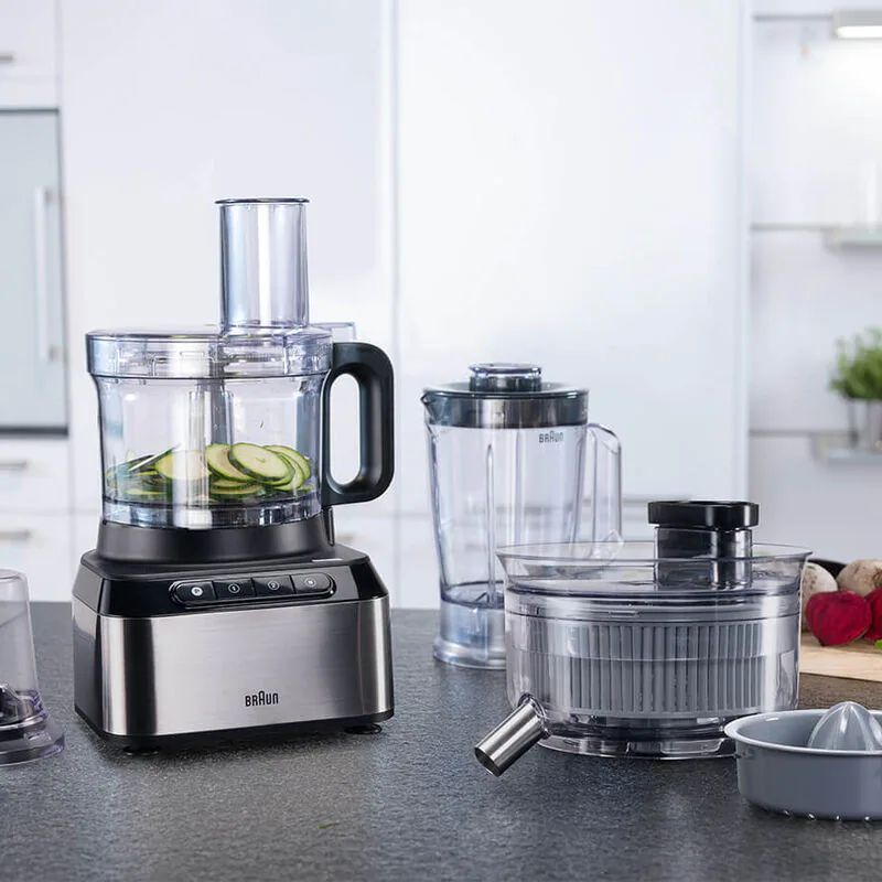 Braun PureEyes Food Processor, 800 Watts, 2 Liter, Multi function, Dark Silver, FP 3235 SI
