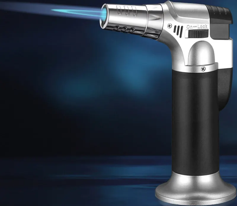 Refillable stainless steel flame gun for browning and roasting food - black