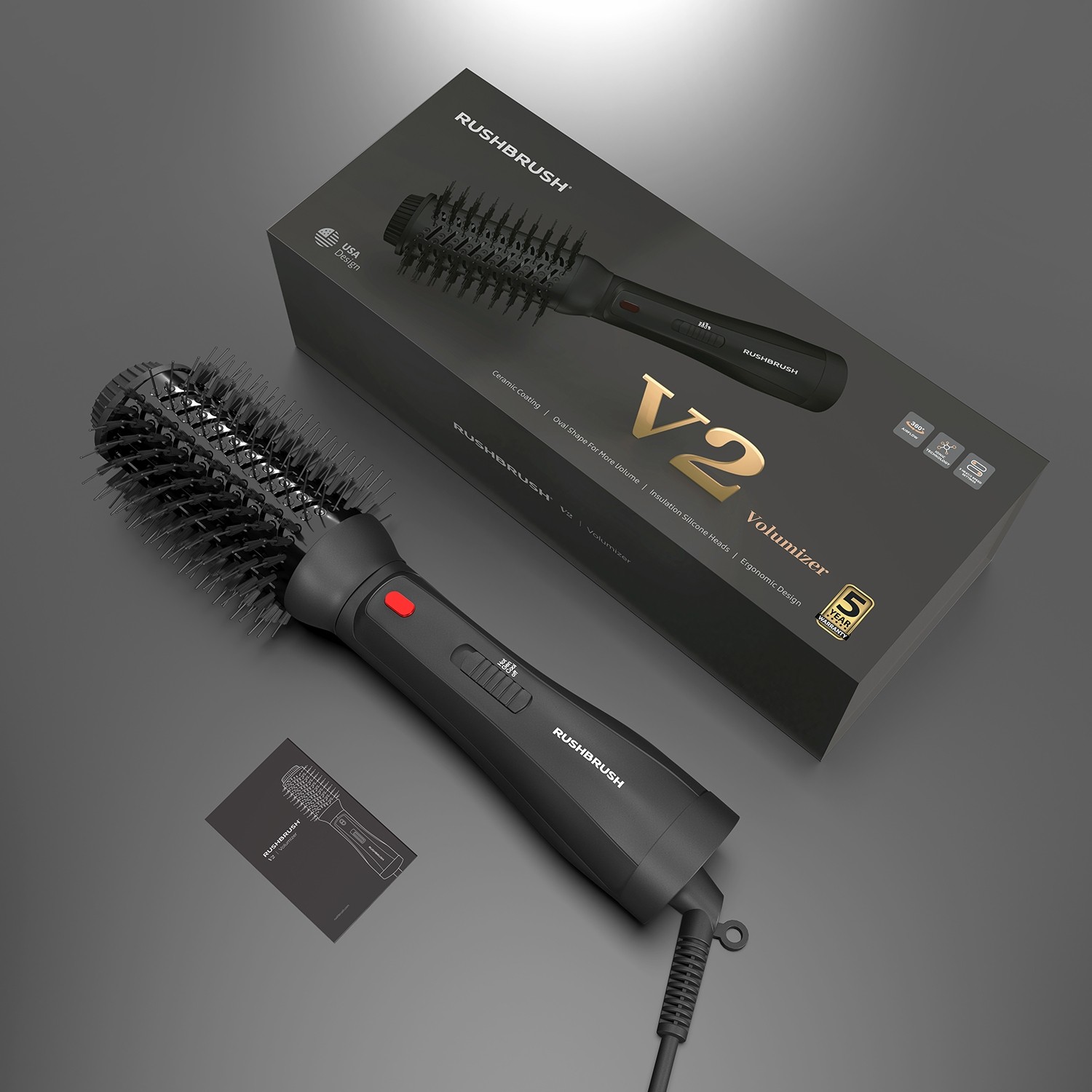 Rush Brush Hair Styler, 1200 Watt, Black, V2