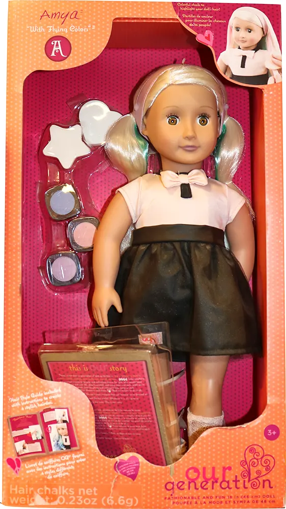 لعبة عروسة أميا، مع ألوان طباشير للشعر
