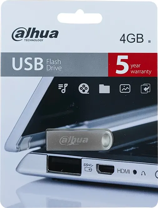 فلاش ميموري داهوا DHI، بسعة 4 جيجابايت، USB 2.0، فضي، USB-U106-20-4GB
