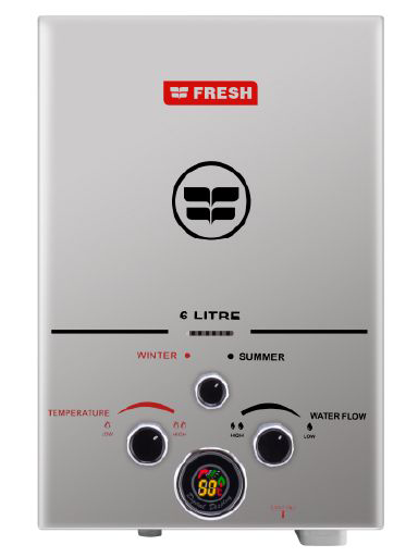 سخان مياه غاز فريش، 6 لتر، غاز طبيعي، ادابتر، ديجيتال، فضي