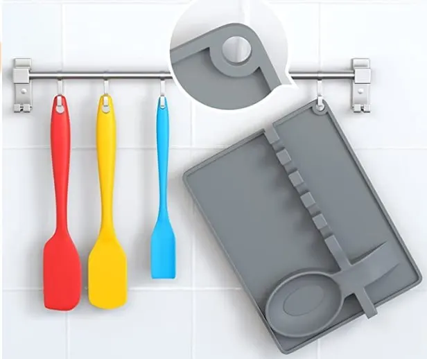 حامل معالق وتوزيع سيلكون يثبت علي الحائط بواسطة لزق دابل فيس - جراي