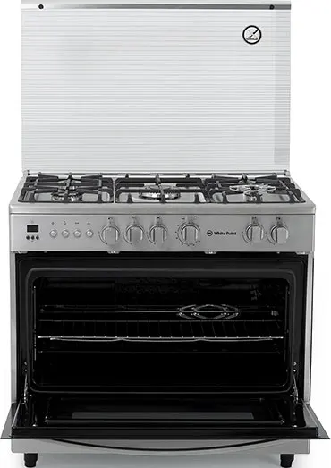 بوتجاز غاز وايت بوينت 5 شعلة، 60*90 سم، امان كامل، حوامل أواني زهر، مروحة، ستانلس ستيل، WPGC9060XTOCFSDA