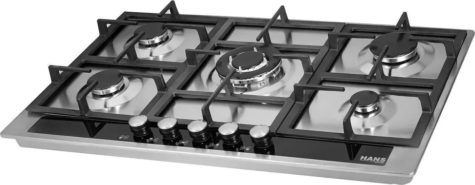 بوتجاز غاز مسطح بلت ان هانز 5 شعلة، 90 سم، حوامل زهر، امان كامل، لوحة تحكم كريستال اسود، استانلس ستيل، HANS 9740-24