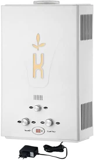 Kiriazi Star Gas Water Heater, 10 Liters, Tube Gas, Adapter, White, KGH10-1