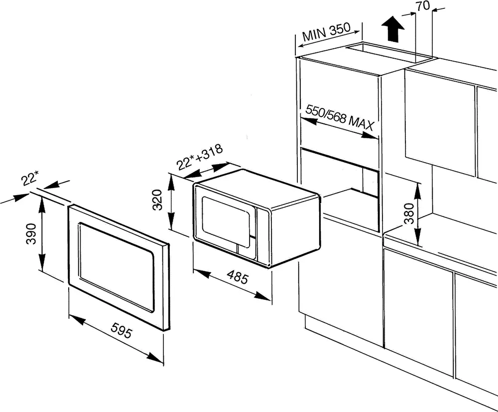 Smeg Built-in Microwave Electric 20 Liter, Eclipse Glass, With Grill, Stainless Steel, Black Color FMI320X