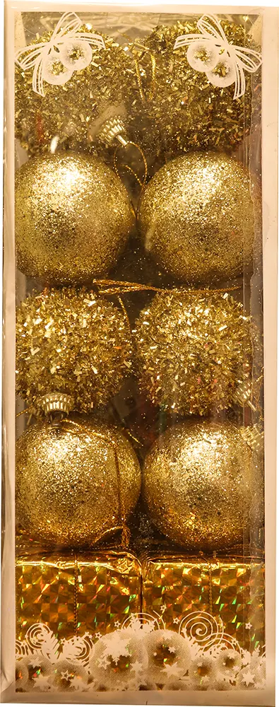 كرات الكريسماس 8 قطع ذات اللون الزاهي بلمسة نهائية  لامعة - جولد