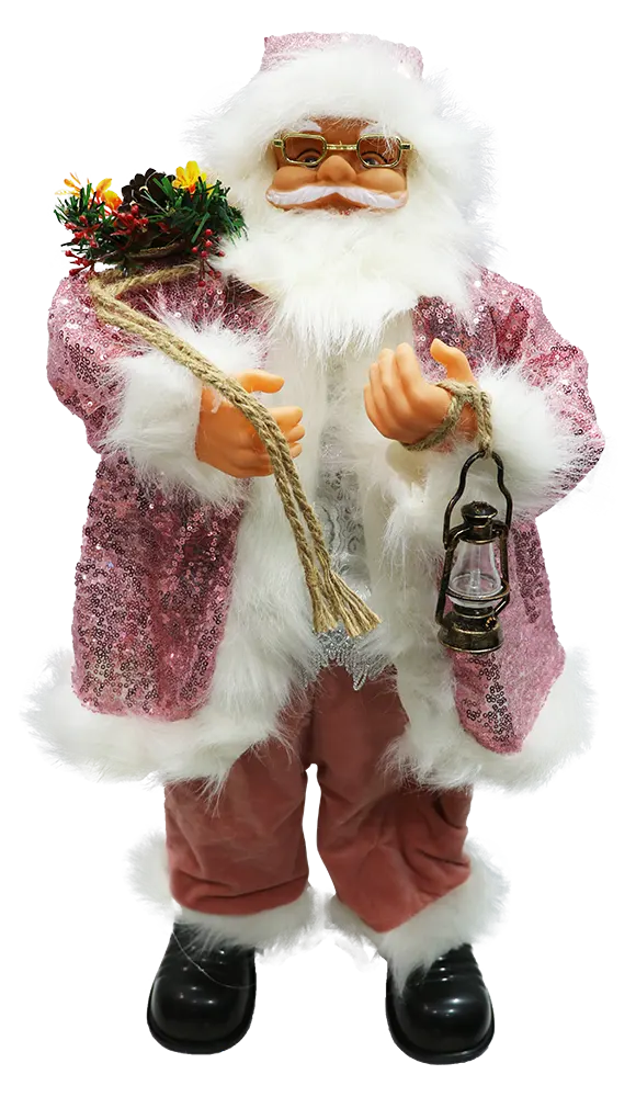 بابا نويل متحرك يغني اغاني الكريسمس بملابس قطيفة - بينك