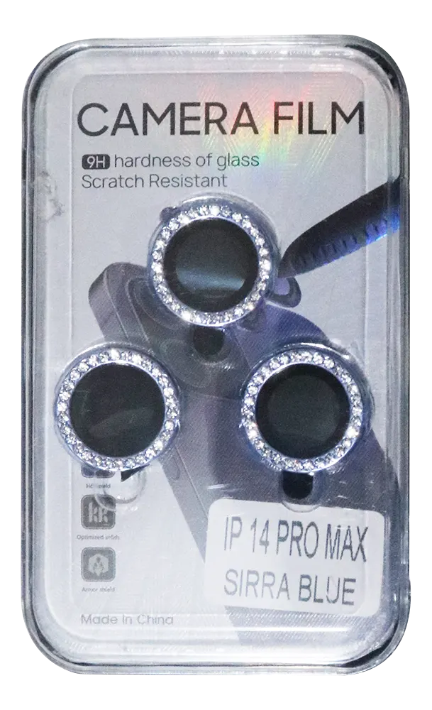 حامي عدسة كاميرا أيفون 14 برو ماكس، مضاد للخدش، مزين، أزرق