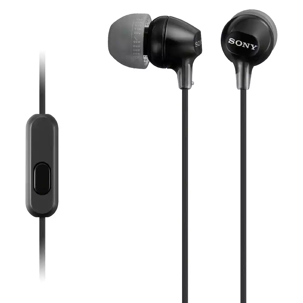 سماعة أذن سلكية سوني MDR-EX15AP، صوت واضح، أزرار تحكم ظاهرة، أسود