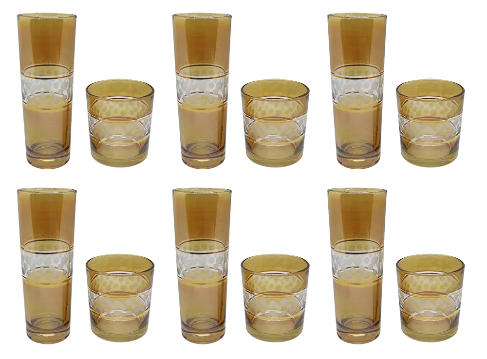 طقم أكواب عصير 12 قطعة الإسراء حفر كبير و صغير-  عسلي مدهب